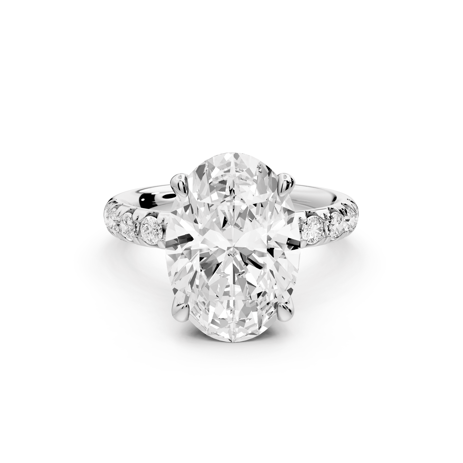 Valeria - 3ct 18k white gold oval Scalloped Pavé Half Band Engagement Ring - Mr. Alex Jewelry