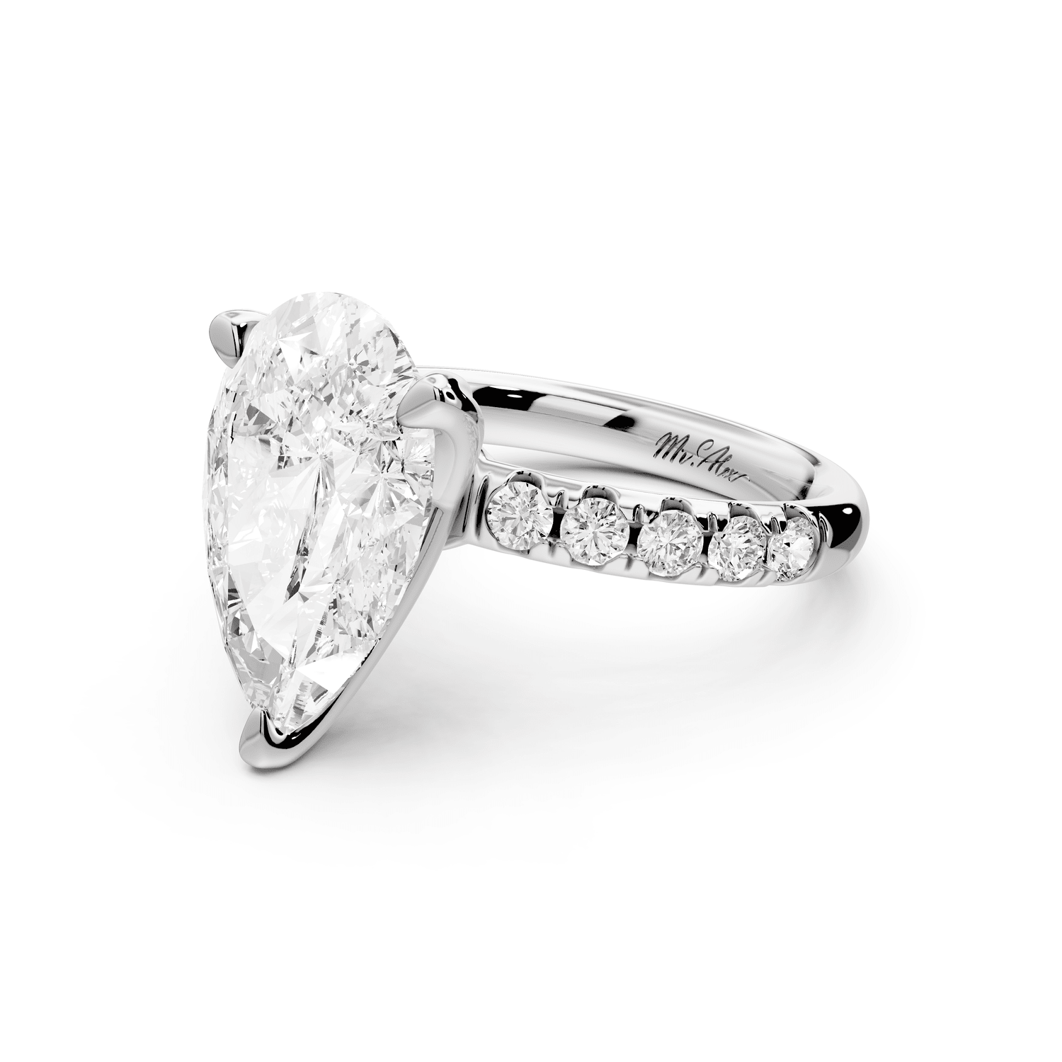 Valeria - 3ct 18k white gold pear Scalloped Pavé Half Band Engagement Ring - Mr. Alex Jewelry