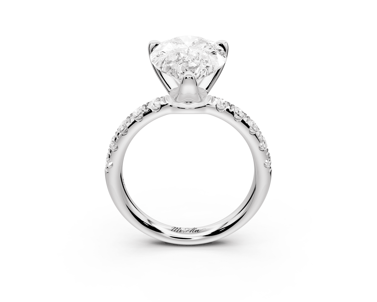 Valeria - 3ct 18k white gold pear Scalloped Pavé Half Band Engagement Ring - Mr. Alex Jewelry