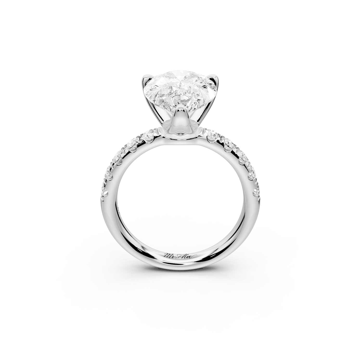 Valeria - 3ct 18k white gold pear Scalloped Pavé Half Band Engagement Ring - Mr. Alex Jewelry