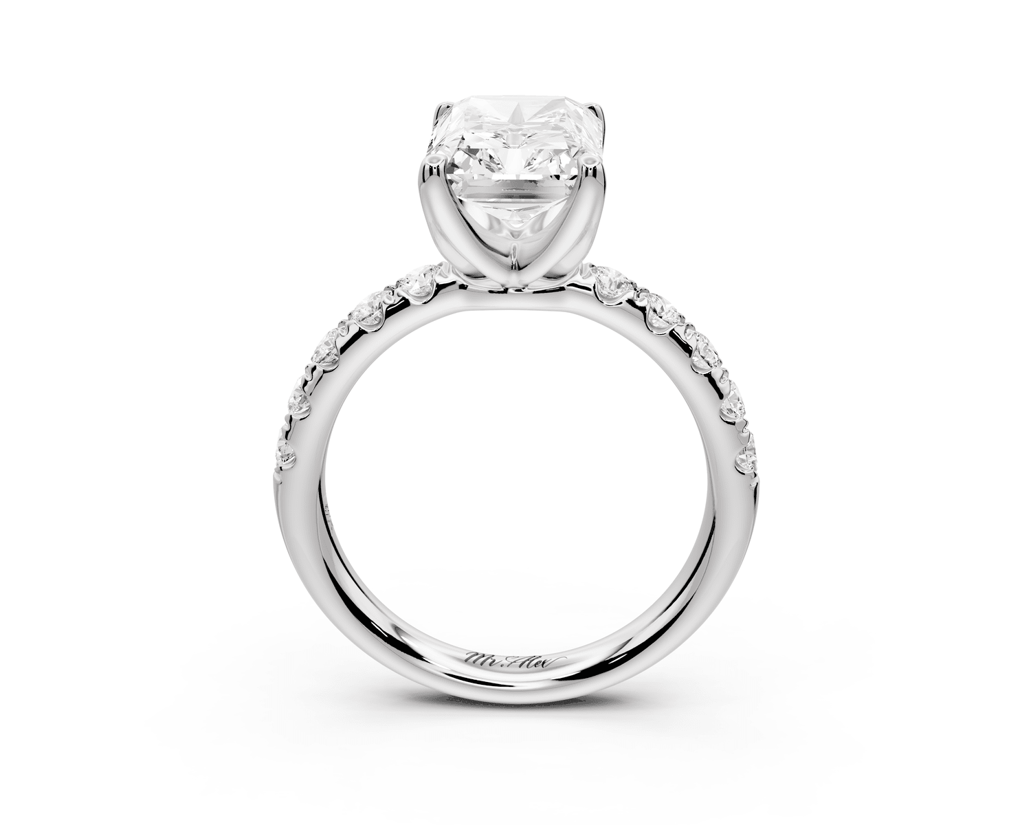 Valeria - 3ct 18k white gold radiant Scalloped Pavé Half Band Engagement Ring - Mr. Alex Jewelry
