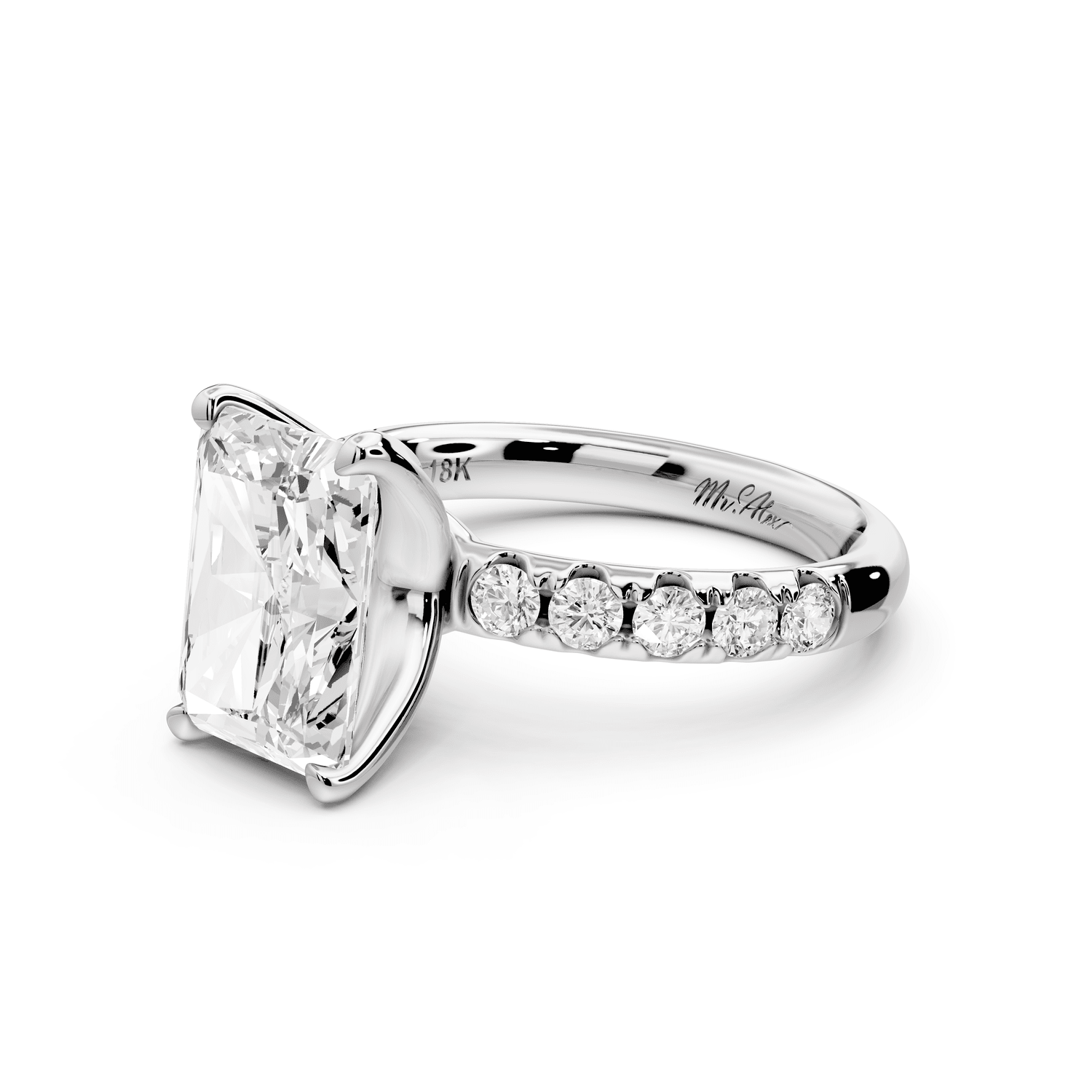 Valeria - 3ct 18k white gold radiant Scalloped Pavé Half Band Engagement Ring - Mr. Alex Jewelry