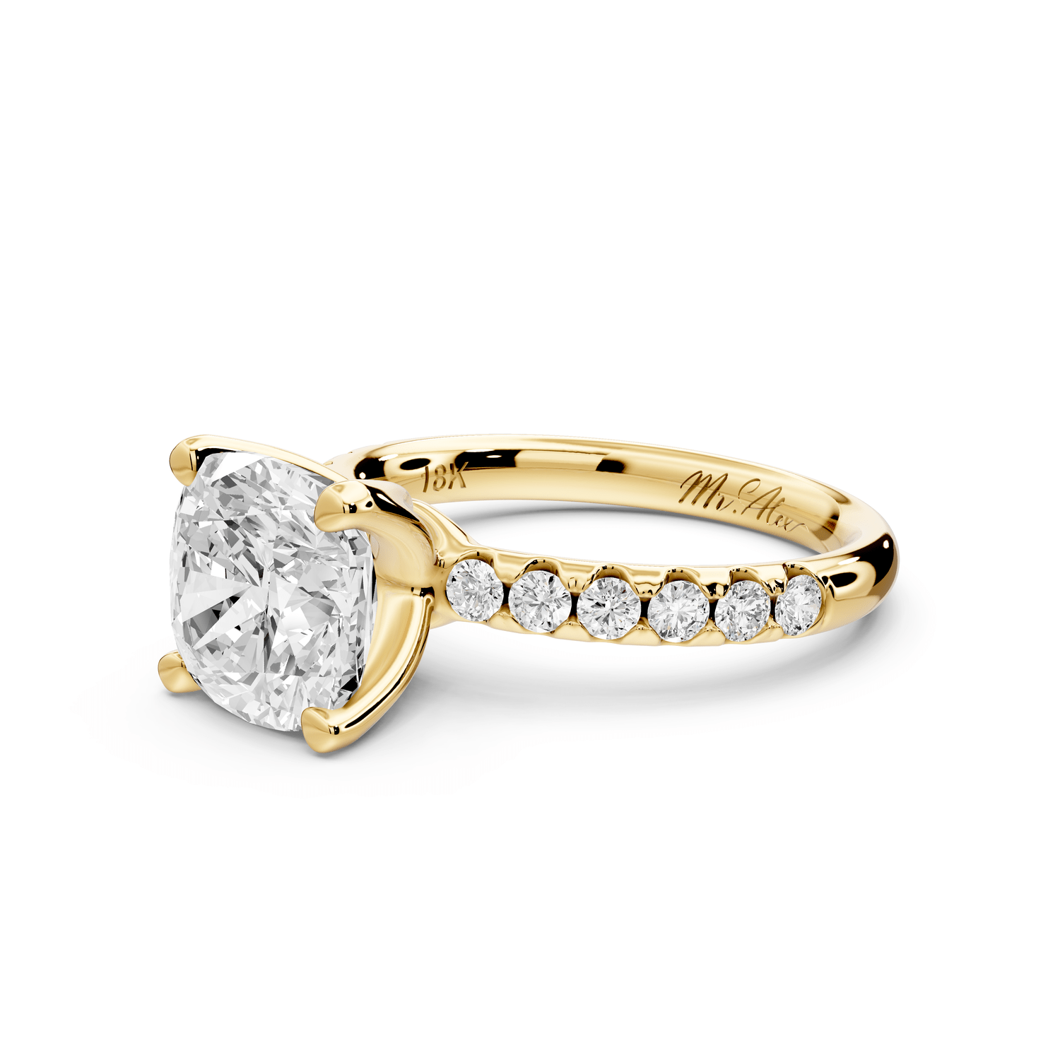 Valeria - 3ct 18k yellow gold cushion Scalloped Pavé Half Band Engagement Ring - Mr. Alex Jewelry