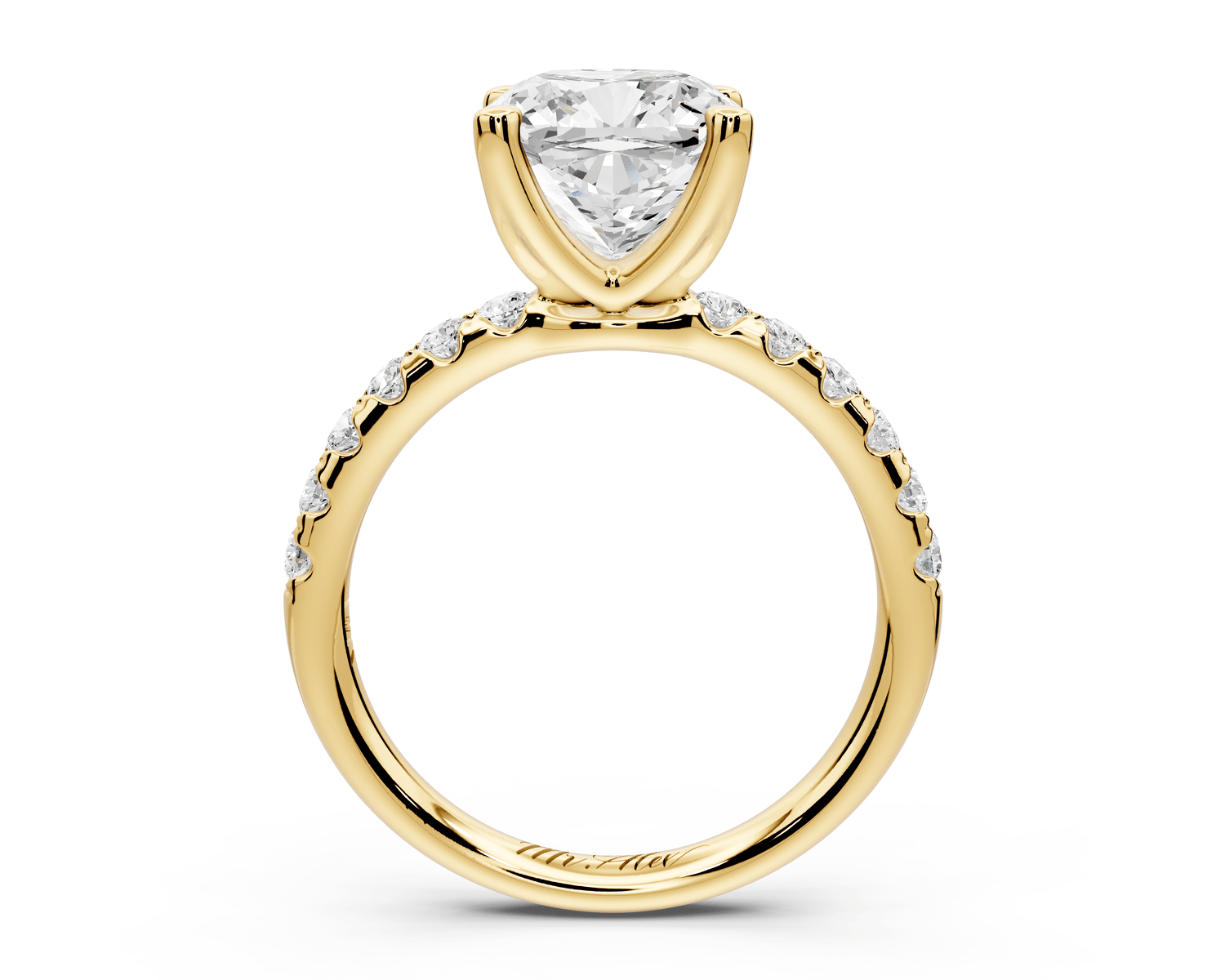 Valeria - 3ct 18k yellow gold cushion Scalloped Pavé Half Band Engagement Ring - Mr. Alex Jewelry