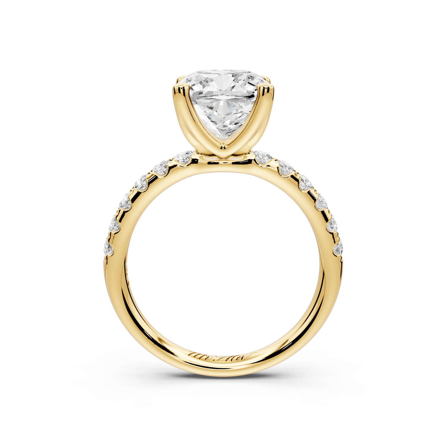Valeria - 3ct 18k yellow gold cushion Scalloped Pavé Half Band Engagement Ring - Mr. Alex Jewelry