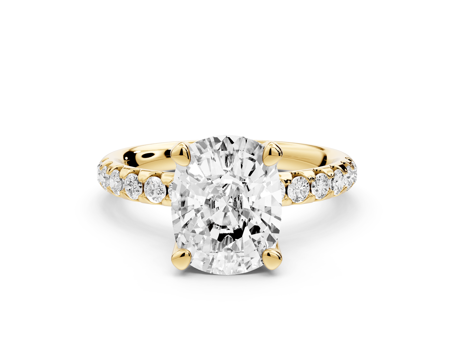 Valeria - 3ct 18k yellow gold ecushion Scalloped Pavé Half Band Engagement Ring - Mr. Alex Jewelry