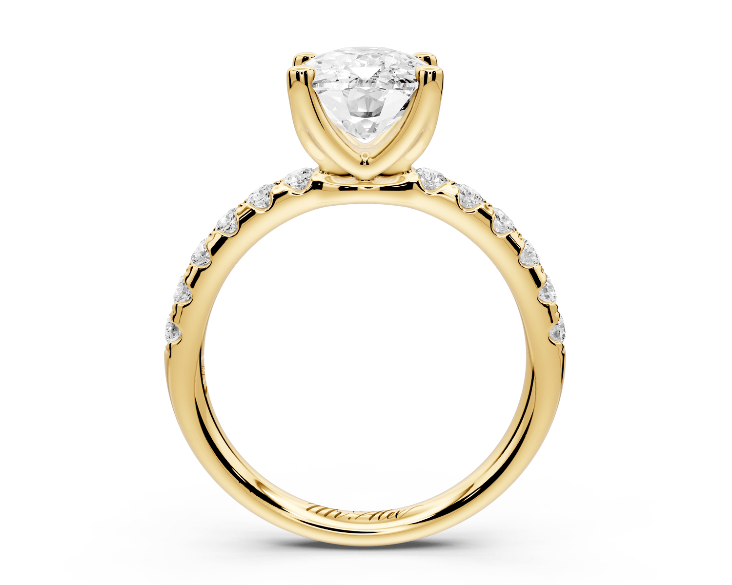 Valeria - 3ct 18k yellow gold ecushion Scalloped Pavé Half Band Engagement Ring - Mr. Alex Jewelry