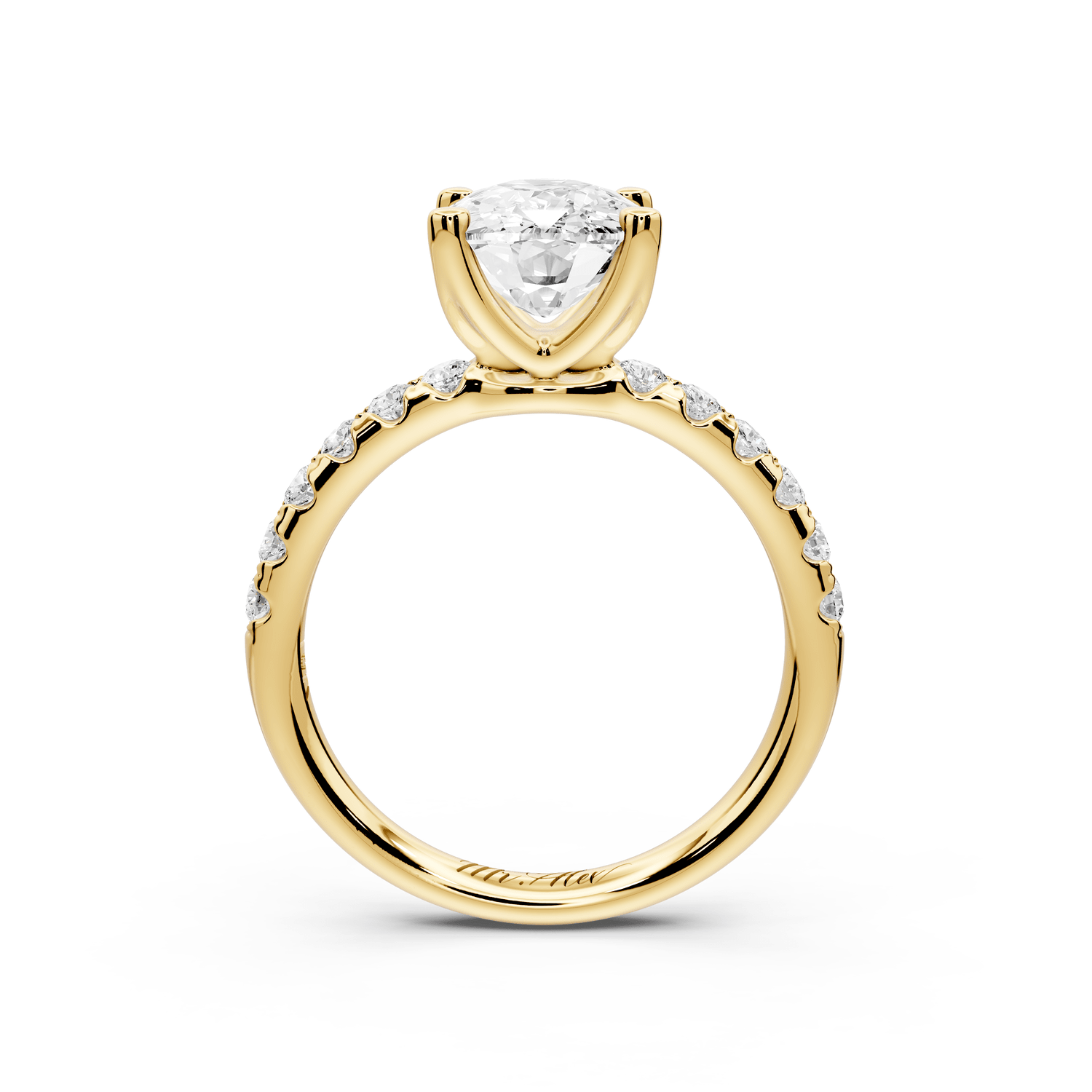 Valeria - 3ct 18k yellow gold ecushion Scalloped Pavé Half Band Engagement Ring - Mr. Alex Jewelry