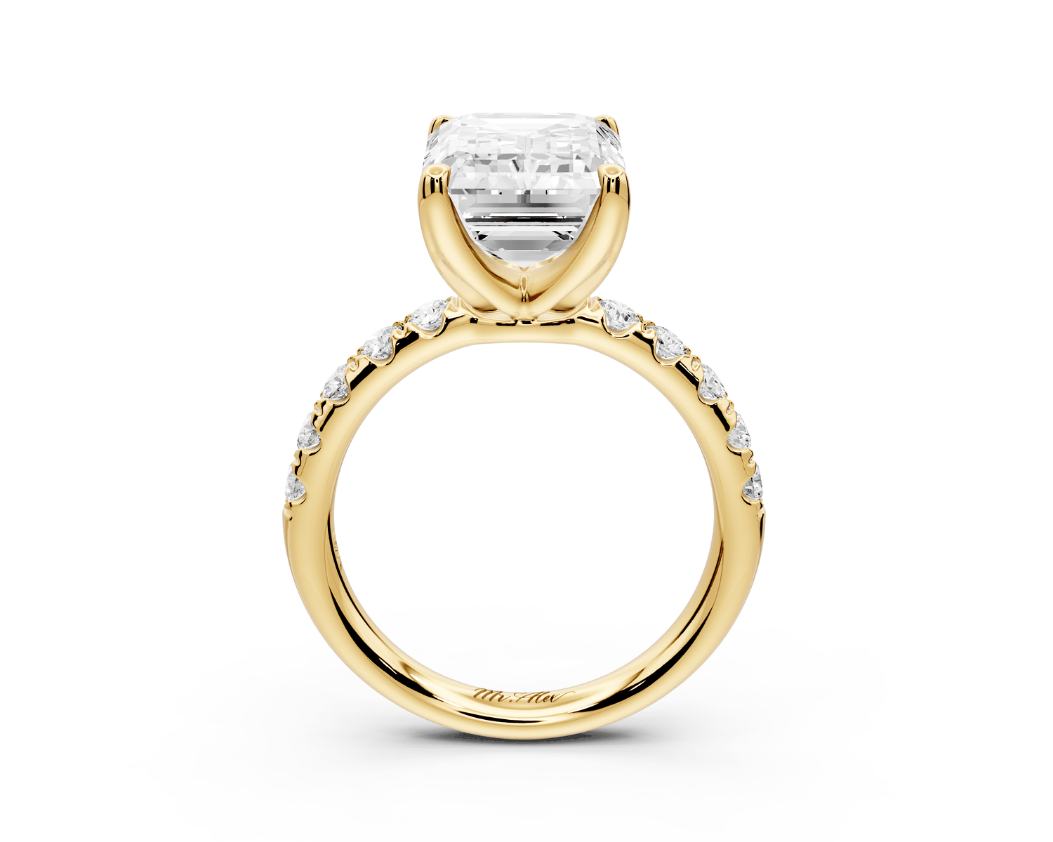 Valeria - 3ct 18k yellow gold emerald Scalloped Pavé Half Band Engagement Ring - Mr. Alex Jewelry