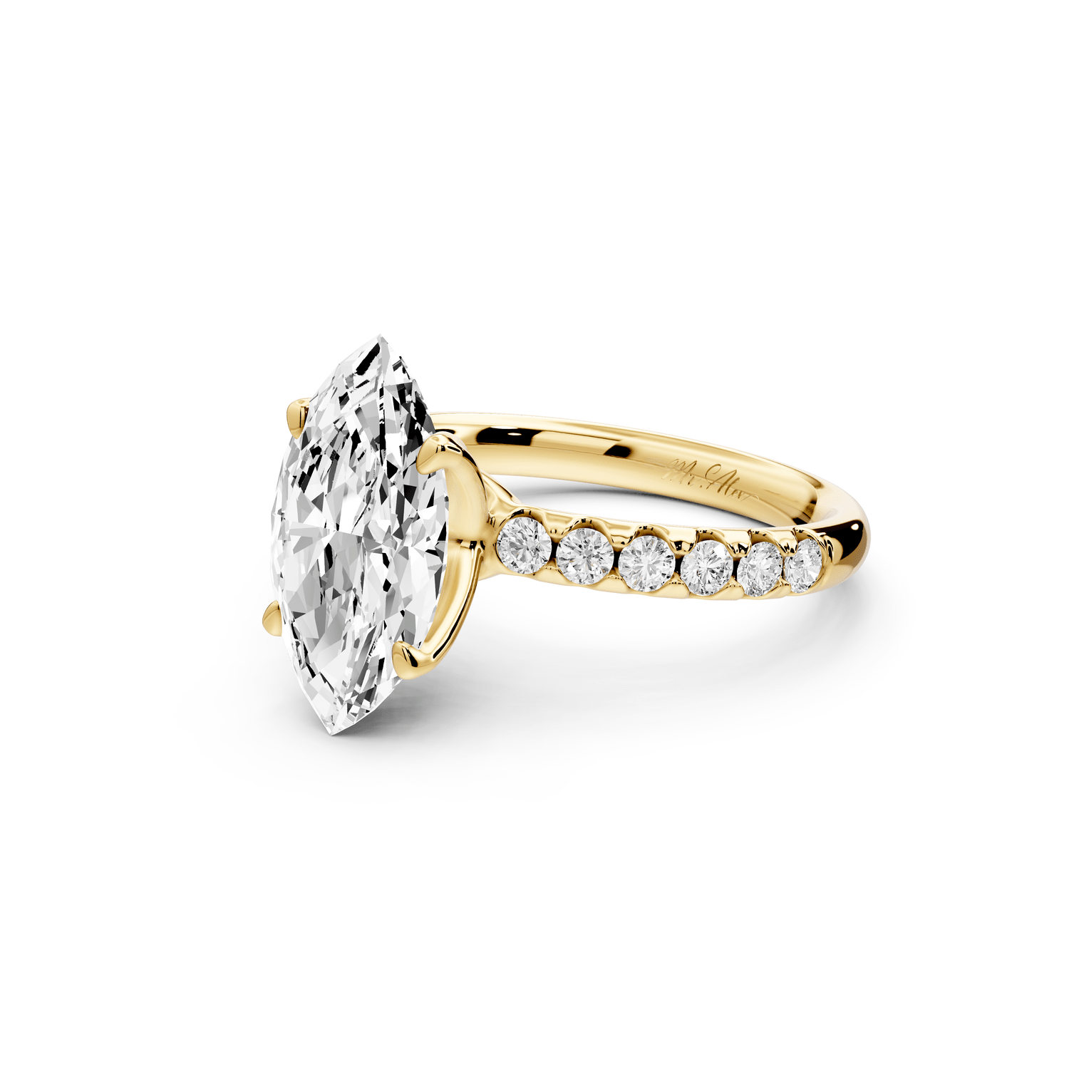 Valeria - 3ct 18k yellow gold marquise Scalloped Pavé Half Band Engagement Ring - Mr. Alex Jewelry