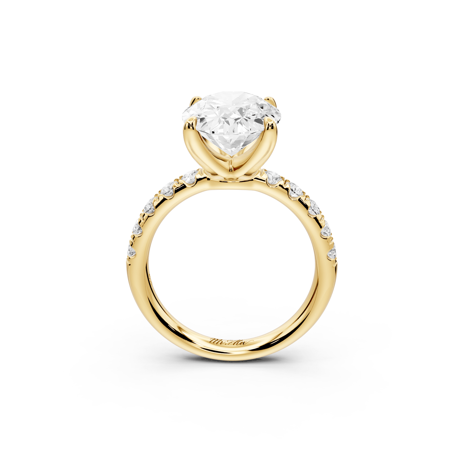 Valeria - 3ct 18k yellow gold oval Scalloped Pavé Half Band Engagement Ring - Mr. Alex Jewelry