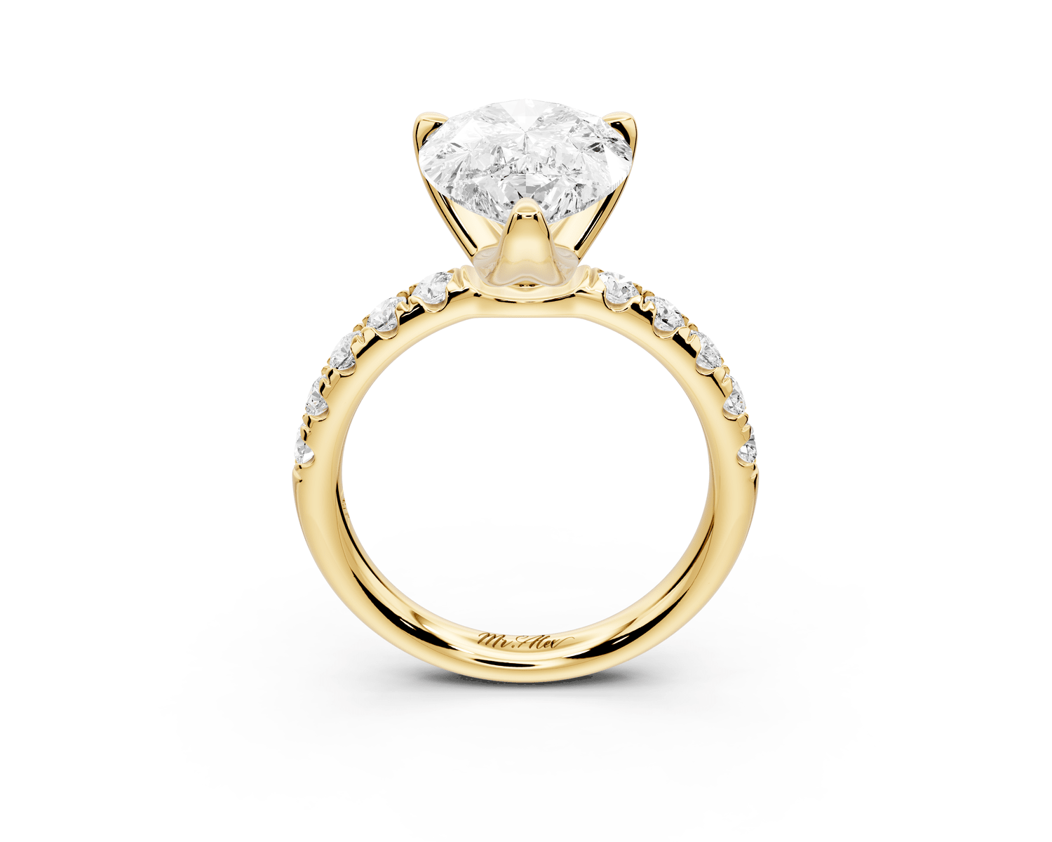 Valeria - 3ct 18k yellow gold pear Scalloped Pavé Half Band Engagement Ring - Mr. Alex Jewelry