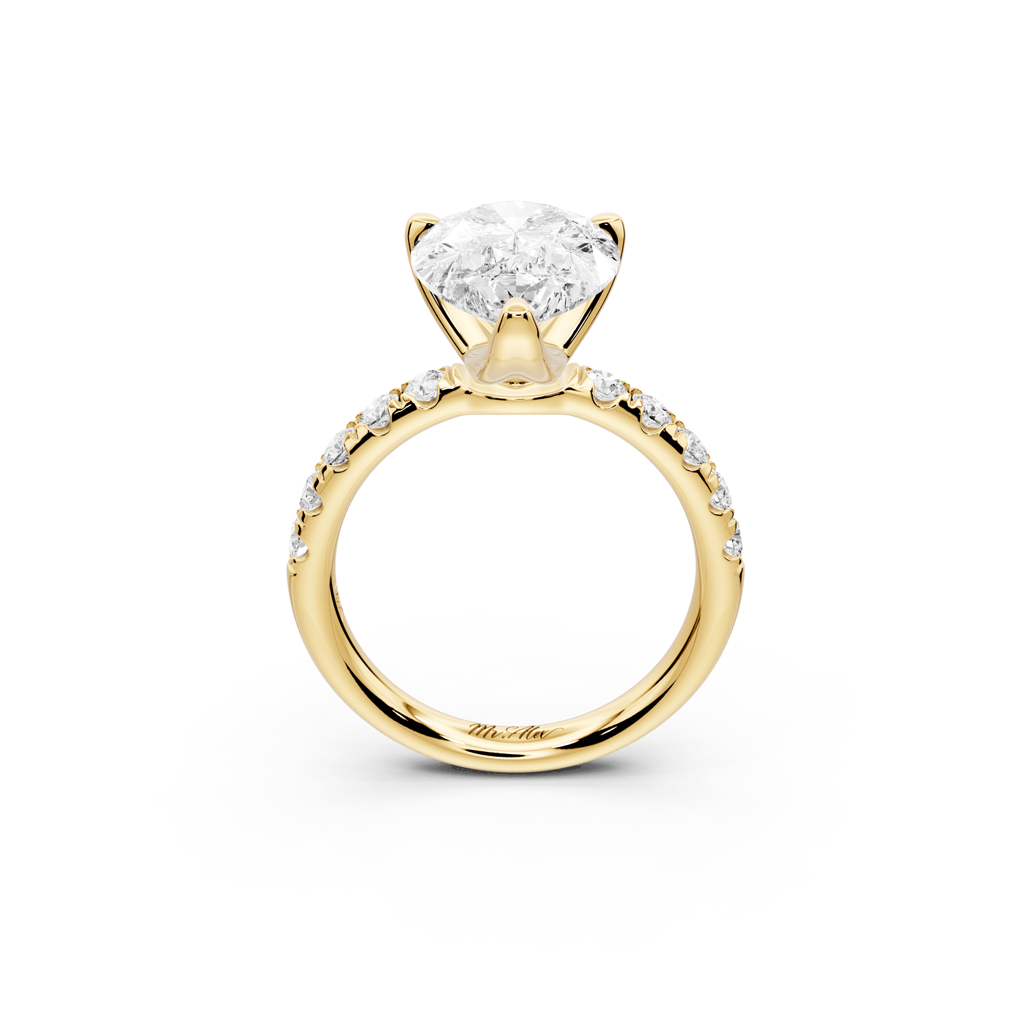 Valeria - 3ct 18k yellow gold pear Scalloped Pavé Half Band Engagement Ring - Mr. Alex Jewelry