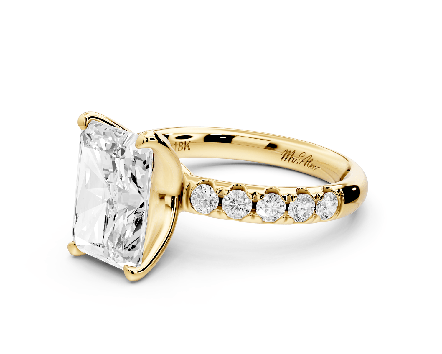 Valeria - 3ct 18k yellow gold radiant Scalloped Pavé Half Band Engagement Ring - Mr. Alex Jewelry