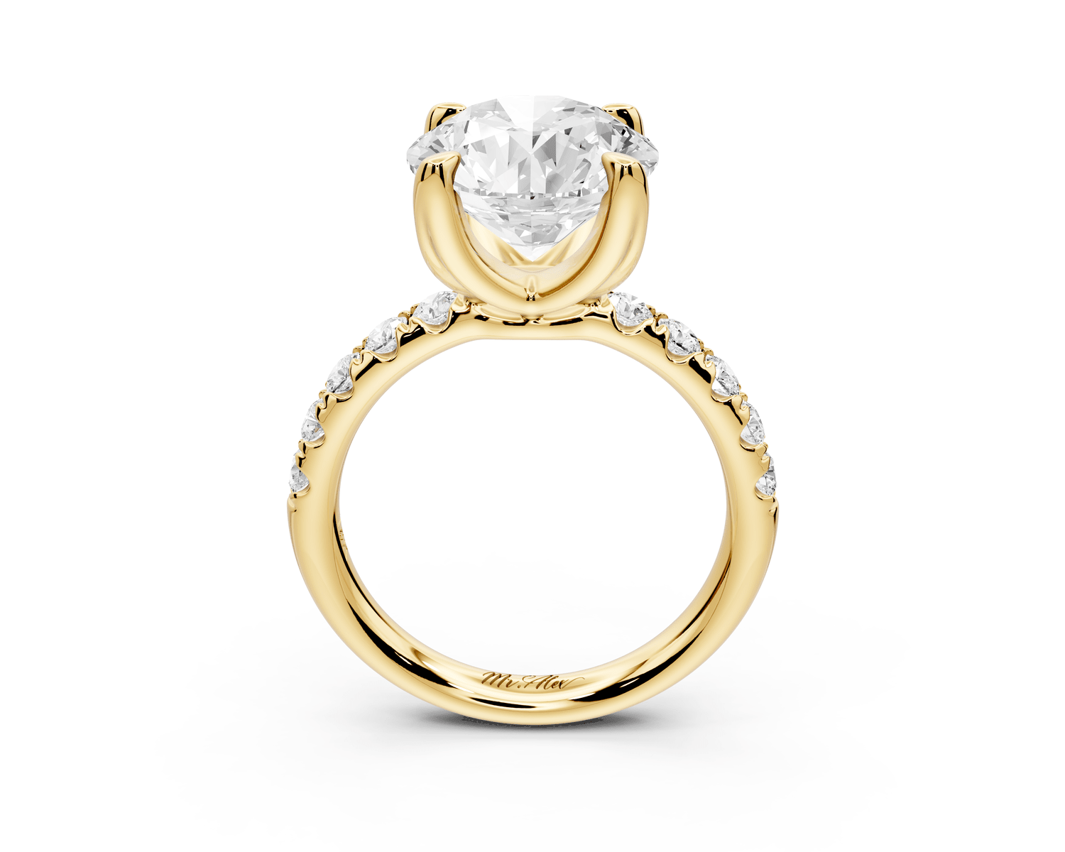 Valeria - 3ct 18k yellow gold round Scalloped Pavé Half Band Engagement Ring - Mr. Alex Jewelry