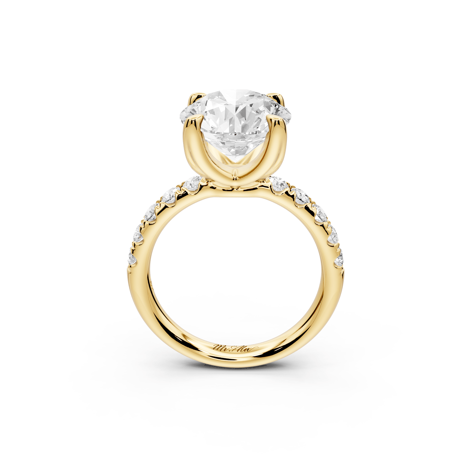 Valeria - 3ct 18k yellow gold round Scalloped Pavé Half Band Engagement Ring - Mr. Alex Jewelry