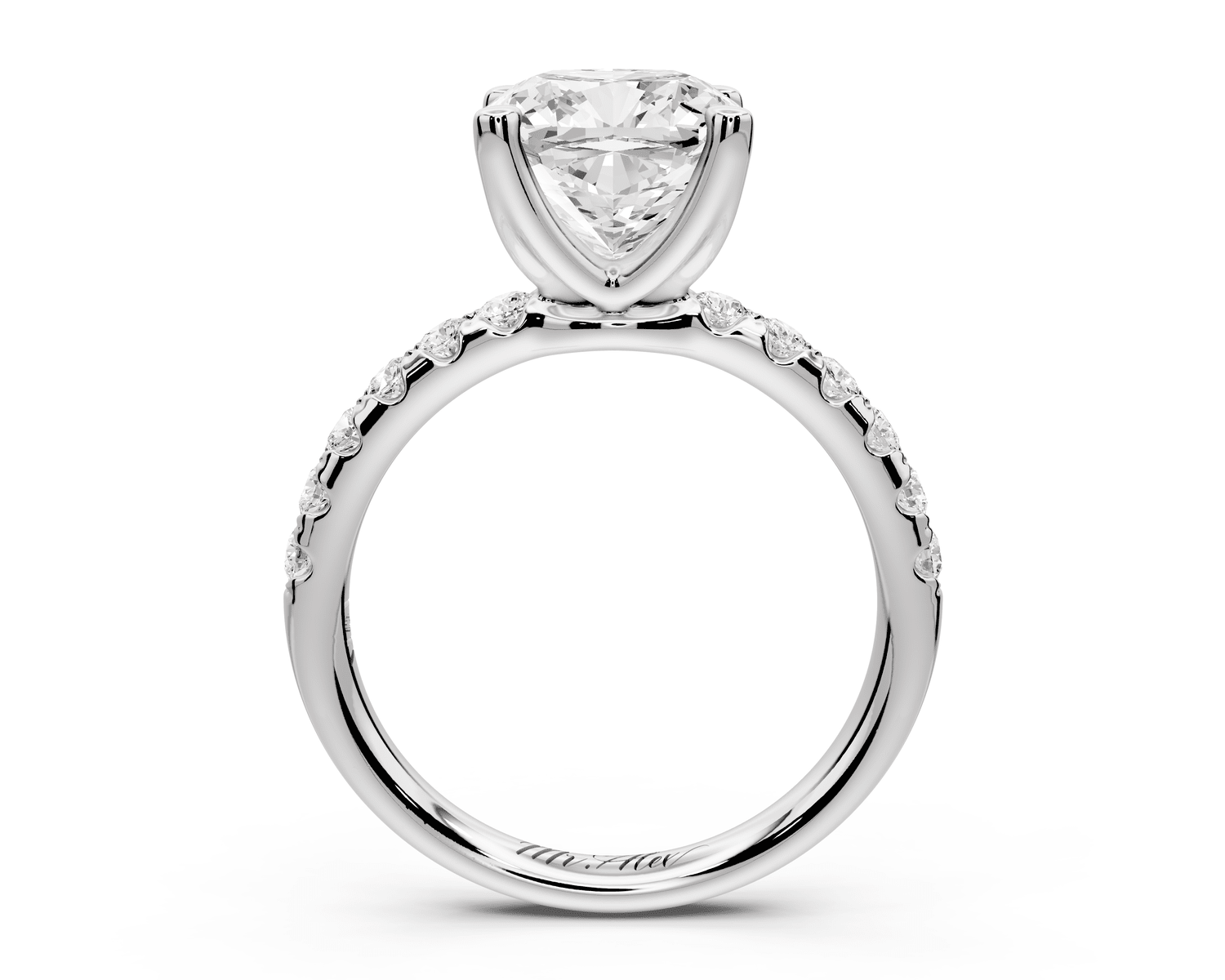 Valeria - 3ct platinum cushion Scalloped Pavé Half Band Engagement Ring - Mr. Alex Jewelry
