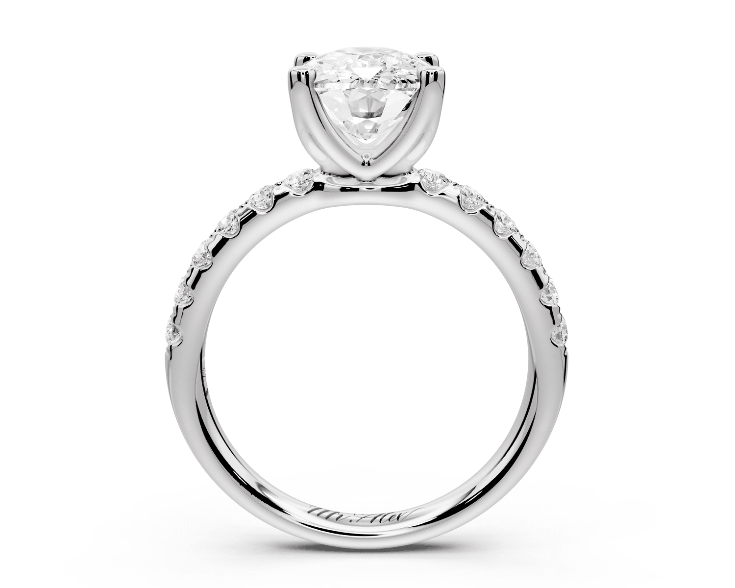 Valeria - 3ct platinum ecushion Scalloped Pavé Half Band Engagement Ring - Mr. Alex Jewelry