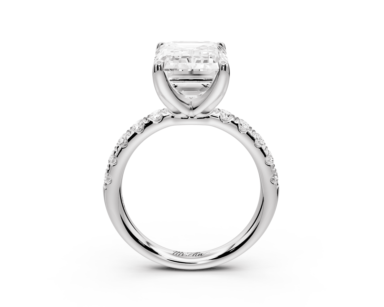 Valeria - 3ct platinum emerald Scalloped Pavé Half Band Engagement Ring - Mr. Alex Jewelry