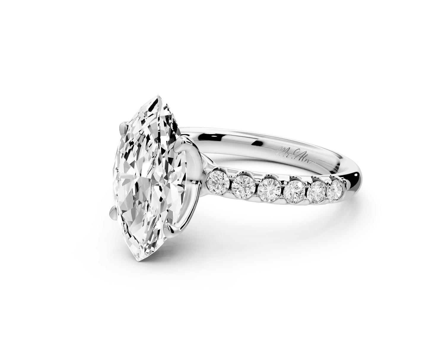 Valeria - 3ct platinum marquise Scalloped Pavé Half Band Engagement Ring - Mr. Alex Jewelry