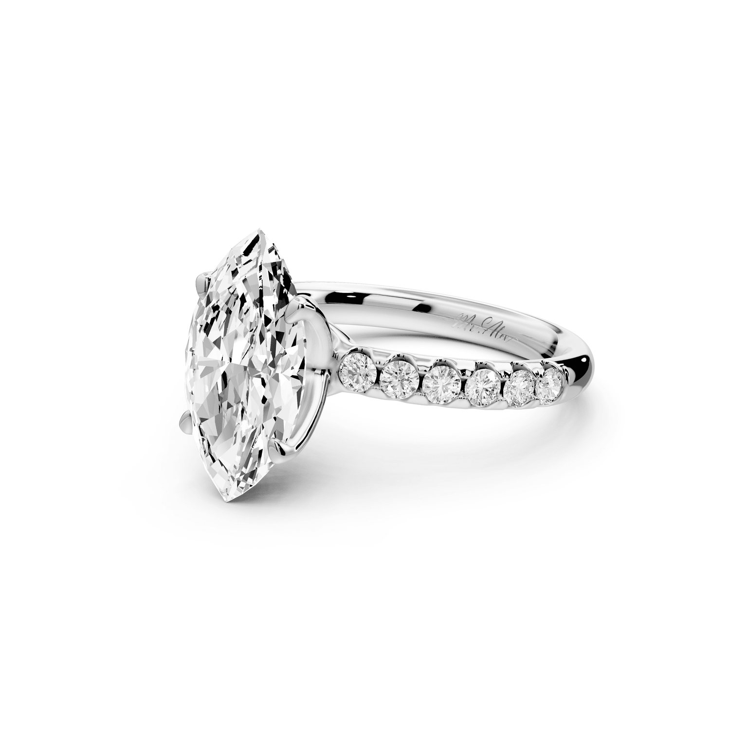 Valeria - 3ct platinum marquise Scalloped Pavé Half Band Engagement Ring - Mr. Alex Jewelry