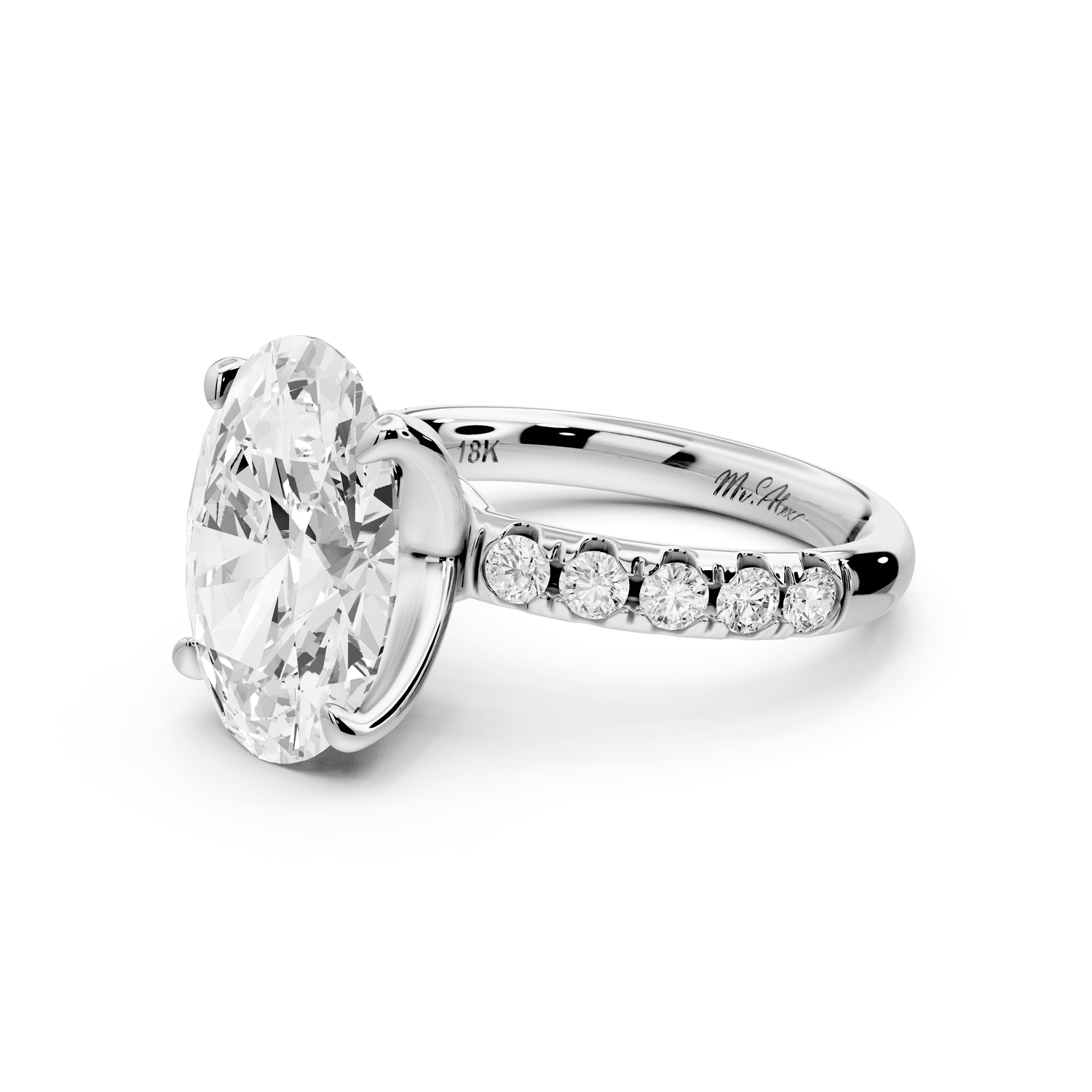 Valeria - 3ct platinum oval Scalloped Pavé Half Band Engagement Ring - Mr. Alex Jewelry