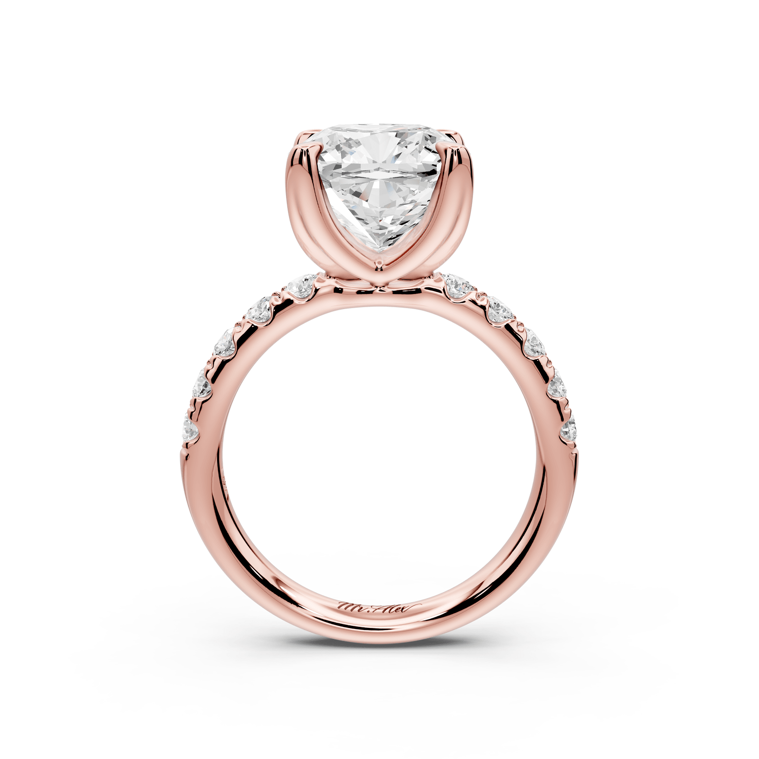 Valeria - 4ct 14k rose gold cushion Scalloped Pavé Half Band Engagement Ring - Mr. Alex Jewelry
