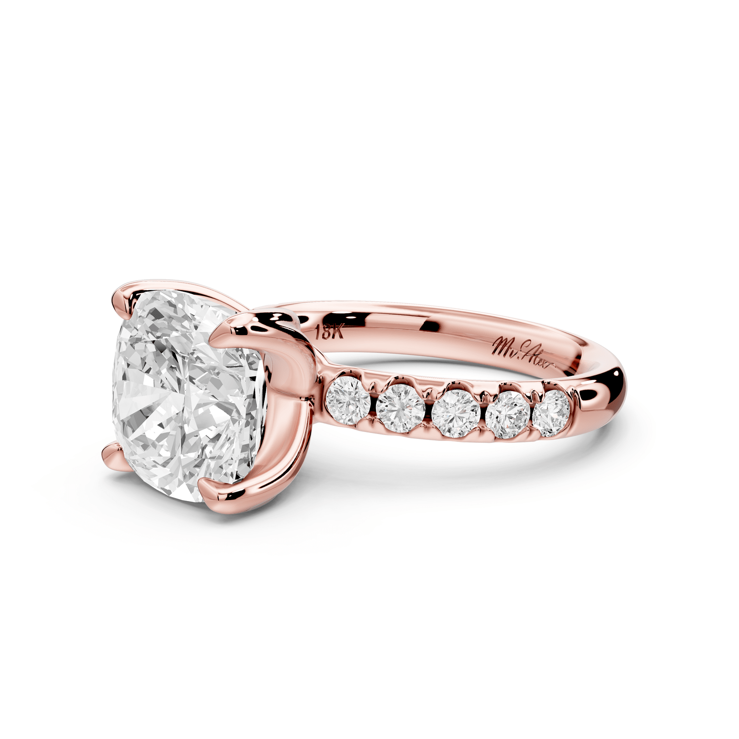 Valeria - 4ct 14k rose gold cushion Scalloped Pavé Half Band Engagement Ring - Mr. Alex Jewelry