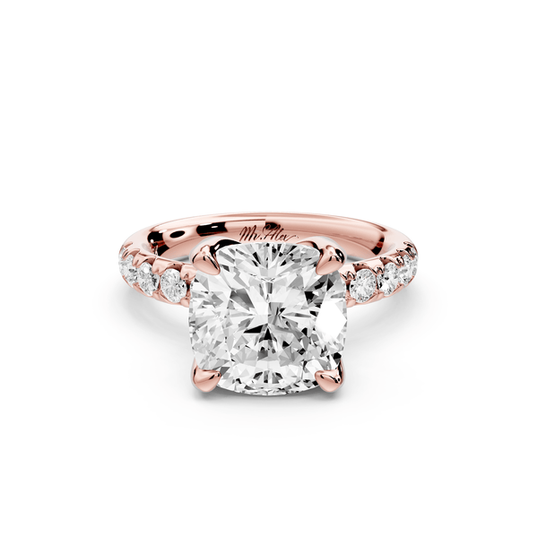Valeria - 4ct 14k rose gold cushion Scalloped Pavé Half Band Engagement Ring - Mr. Alex Jewelry