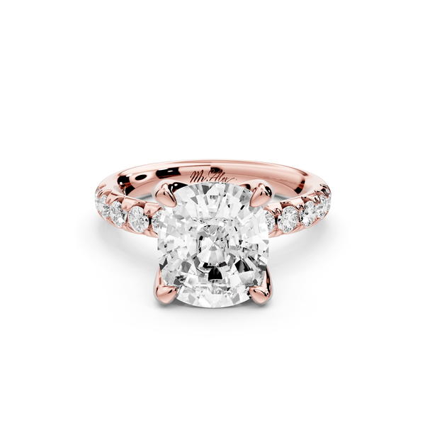 Valeria - 4ct 14k rose gold ecushion Scalloped Pavé Half Band Engagement Ring - Mr. Alex Jewelry