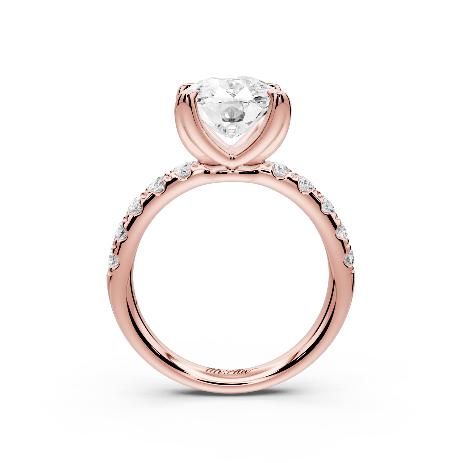 Valeria - 4ct 14k rose gold ecushion Scalloped Pavé Half Band Engagement Ring - Mr. Alex Jewelry
