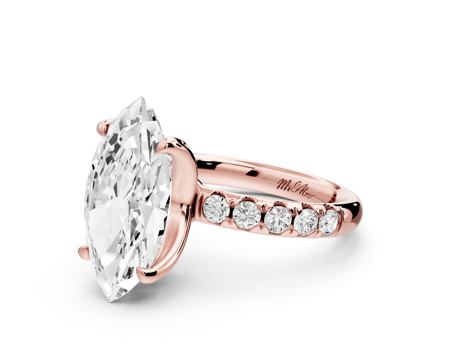Valeria - 4ct 14k rose gold marquise Scalloped Pavé Half Band Engagement Ring - Mr. Alex Jewelry