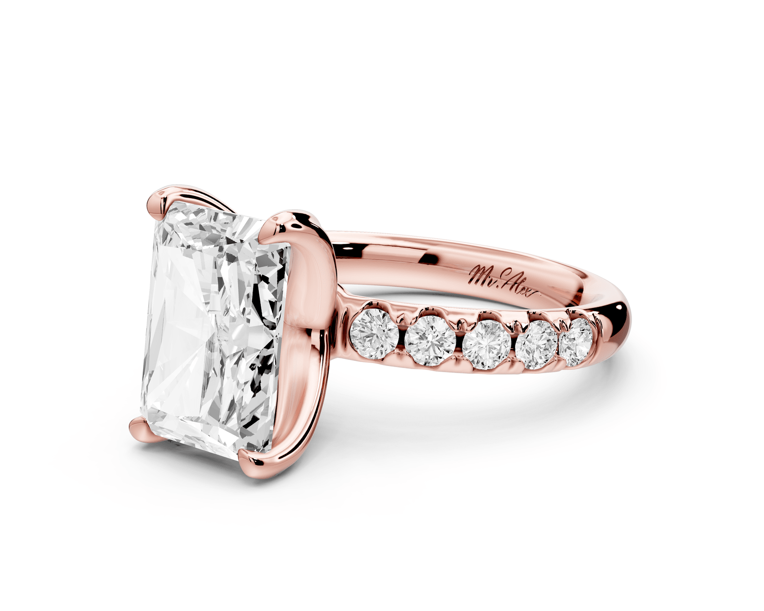 Valeria - 4ct 14k rose gold radiant Scalloped Pavé Half Band Engagement Ring - Mr. Alex Jewelry