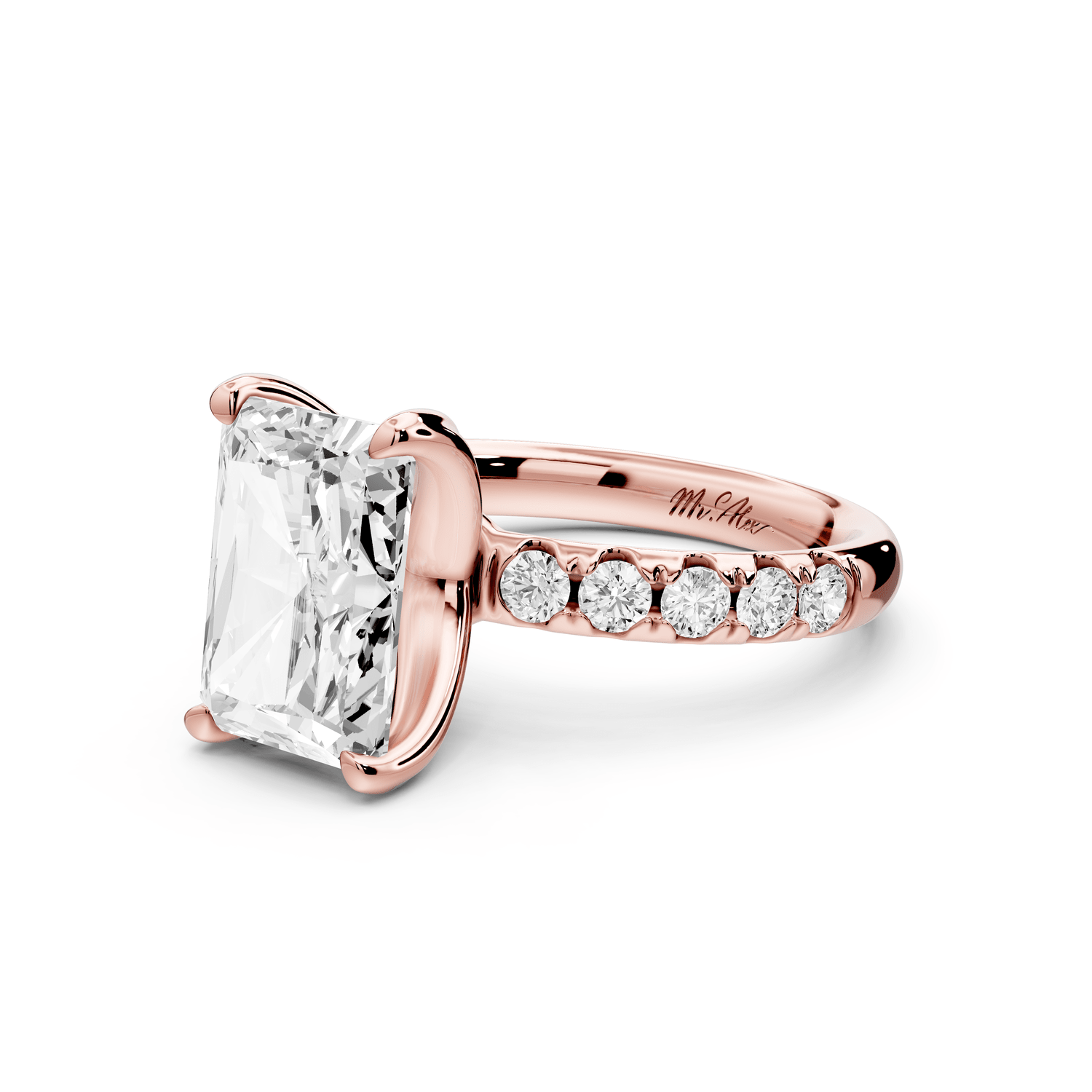 Valeria - 4ct 14k rose gold radiant Scalloped Pavé Half Band Engagement Ring - Mr. Alex Jewelry