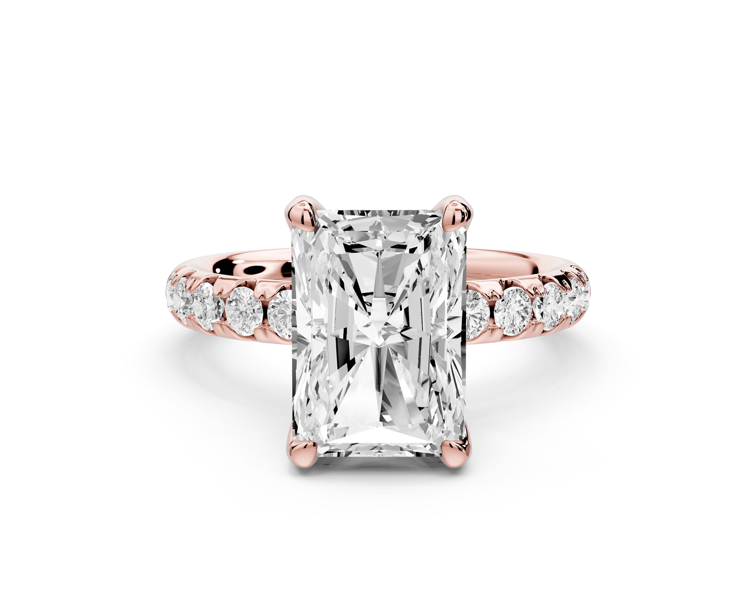 Valeria - 4ct 14k rose gold radiant Scalloped Pavé Half Band Engagement Ring - Mr. Alex Jewelry