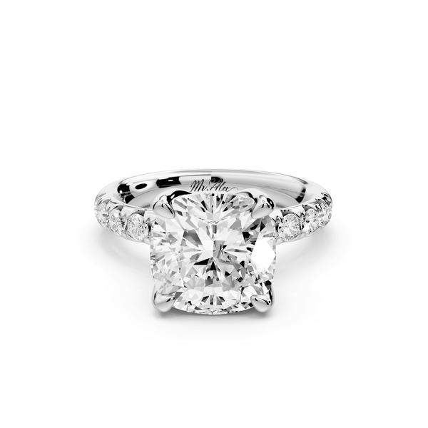 Valeria - 4ct 14k white gold cushion Scalloped Pavé Half Band Engagement Ring - Mr. Alex Jewelry
