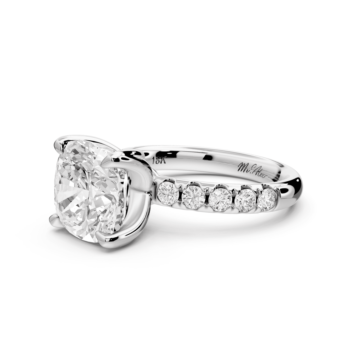Valeria - 4ct 14k white gold cushion Scalloped Pavé Half Band Engagement Ring - Mr. Alex Jewelry