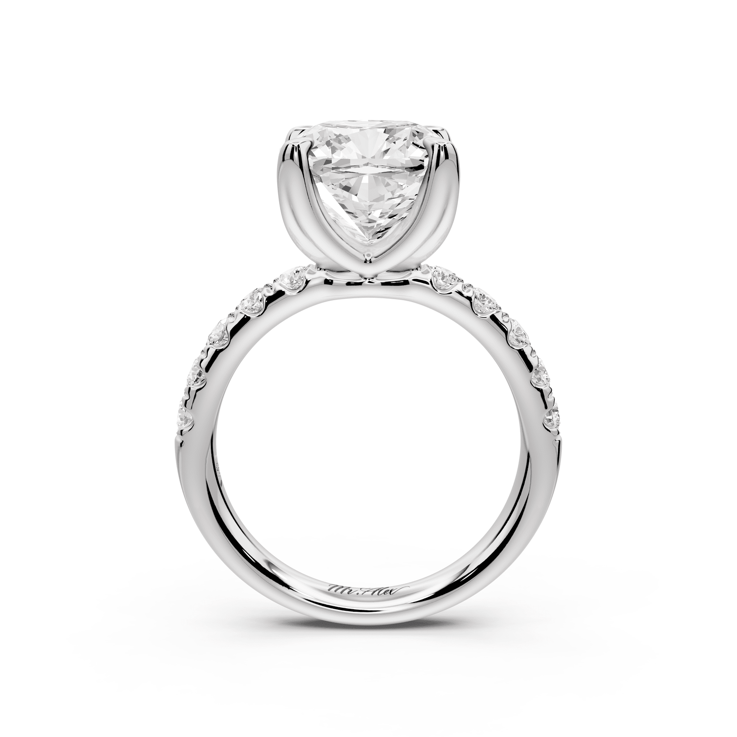 Valeria - 4ct 14k white gold cushion Scalloped Pavé Half Band Engagement Ring - Mr. Alex Jewelry