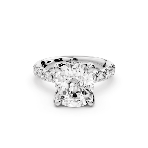 Valeria - 4ct 14k white gold ecushion Scalloped Pavé Half Band Engagement Ring - Mr. Alex Jewelry