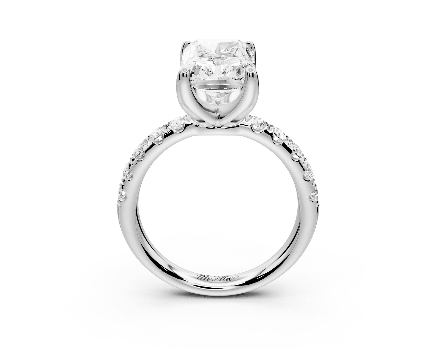 Valeria - 4ct 14k white gold radiant Scalloped Pavé Half Band Engagement Ring - Mr. Alex Jewelry