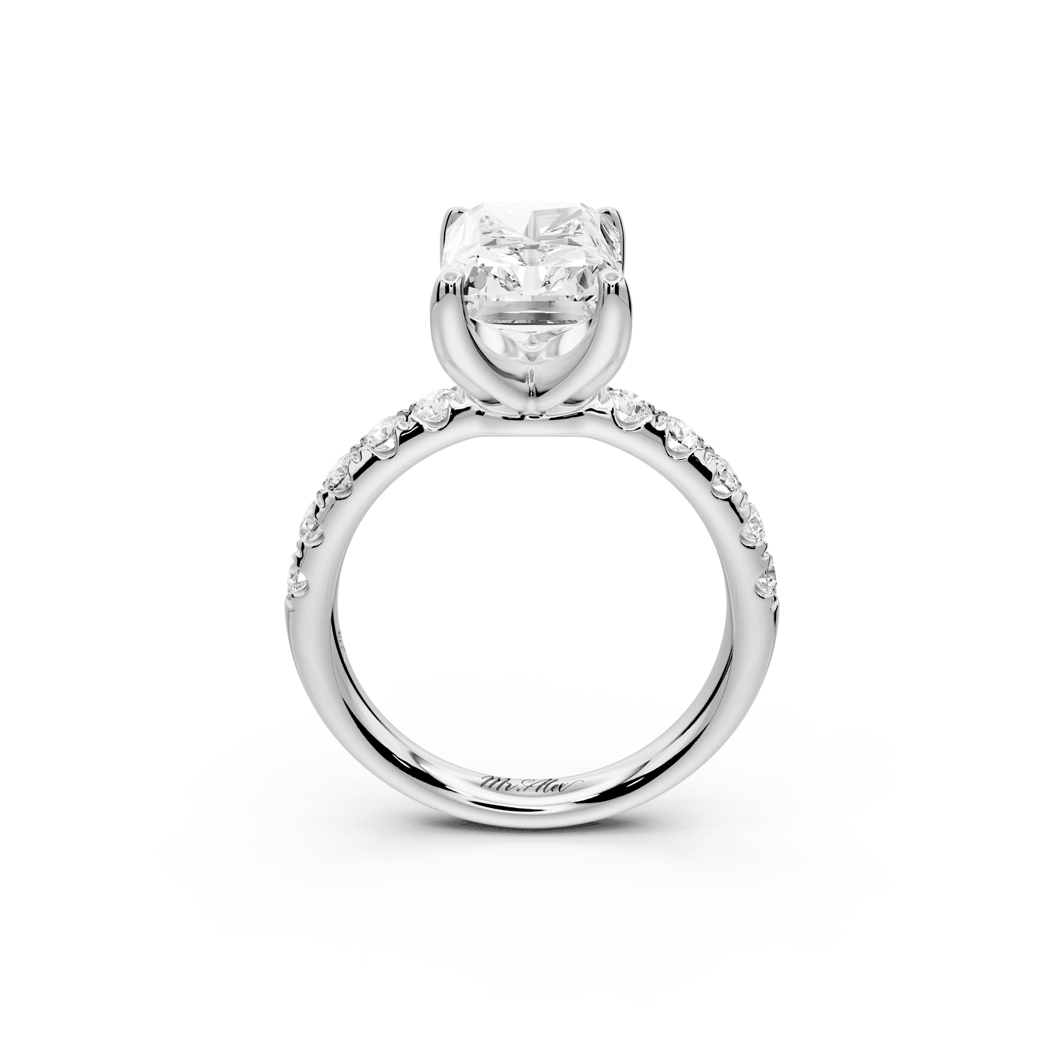 Valeria - 4ct 14k white gold radiant Scalloped Pavé Half Band Engagement Ring - Mr. Alex Jewelry
