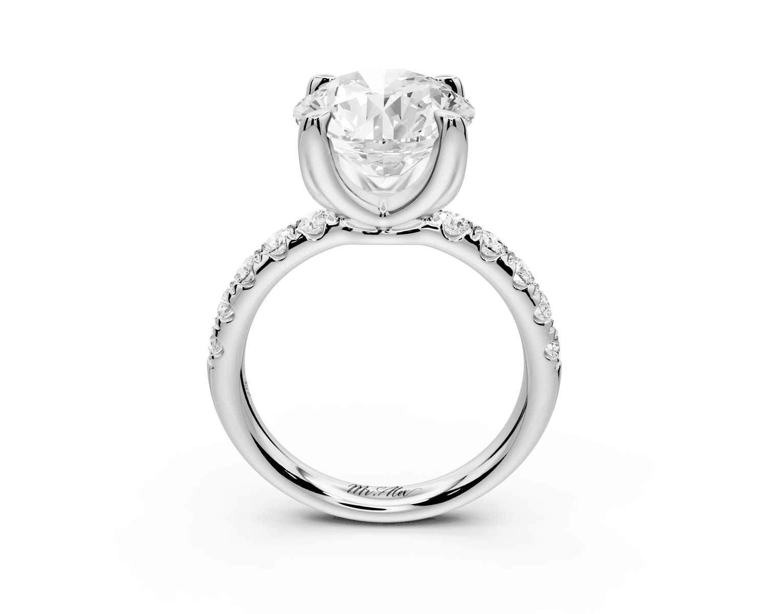 Valeria - 4ct 14k white gold round Scalloped Pavé Half Band Engagement Ring - Mr. Alex Jewelry