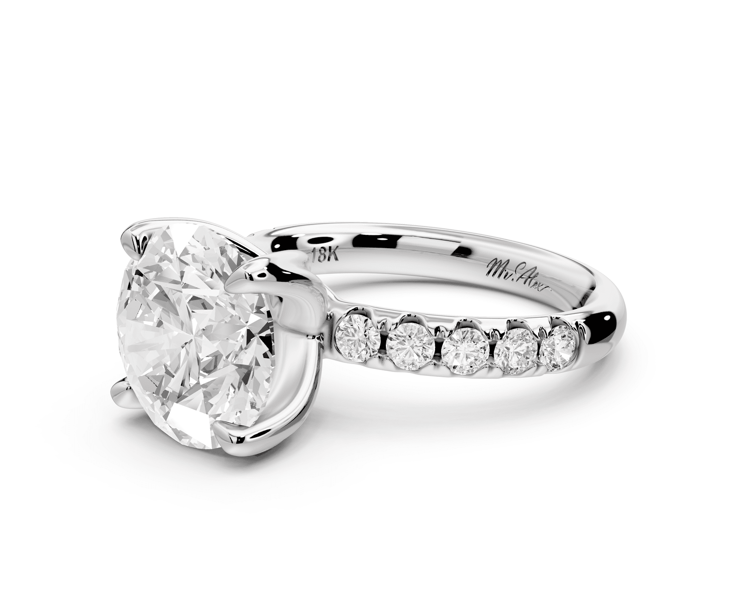 Valeria - 4ct 14k white gold round Scalloped Pavé Half Band Engagement Ring - Mr. Alex Jewelry