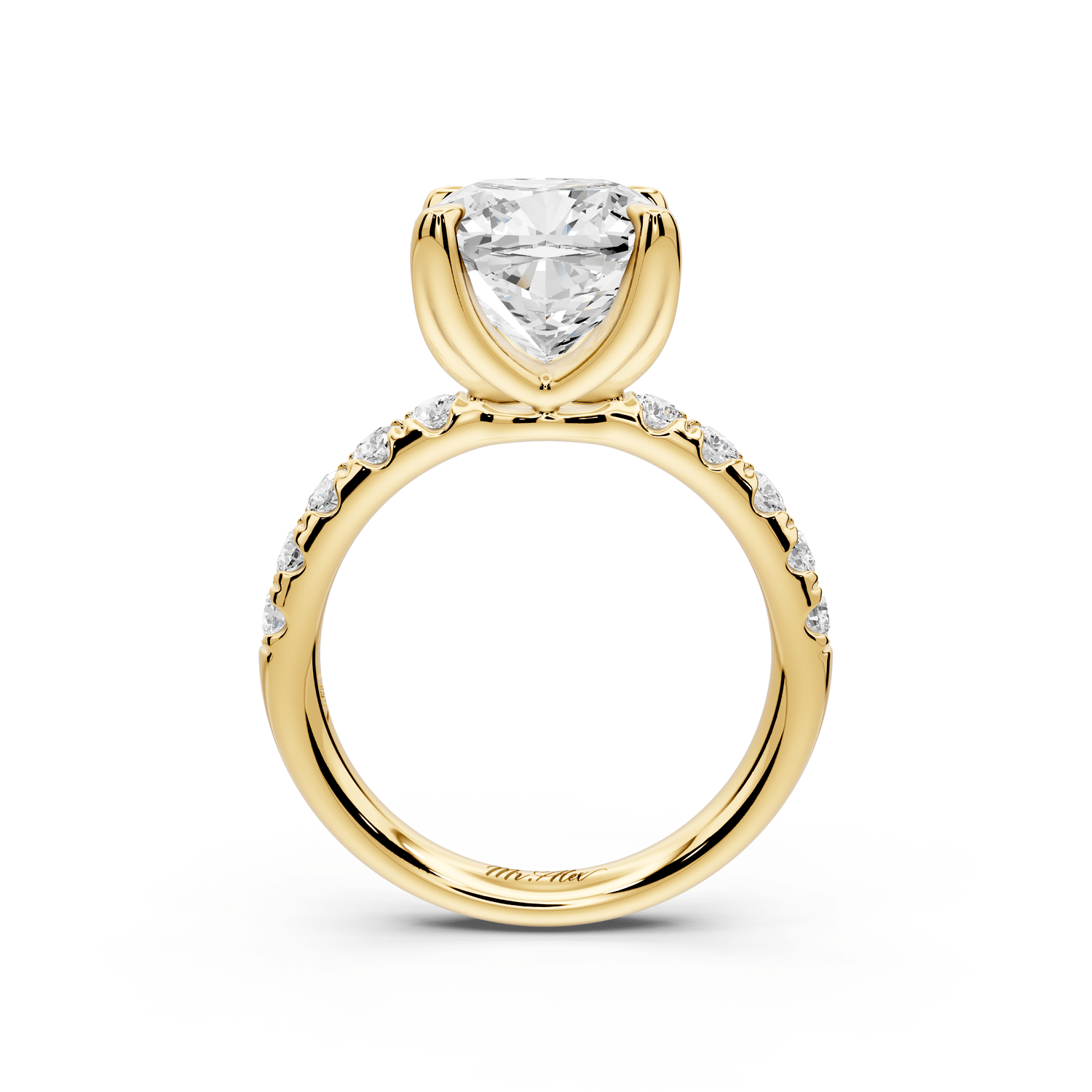 Valeria - 4ct 14k yellow gold cushion Scalloped Pavé Half Band Engagement Ring - Mr. Alex Jewelry