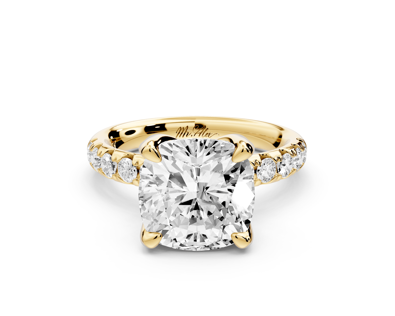 Valeria - 4ct 14k yellow gold cushion Scalloped Pavé Half Band Engagement Ring - Mr. Alex Jewelry