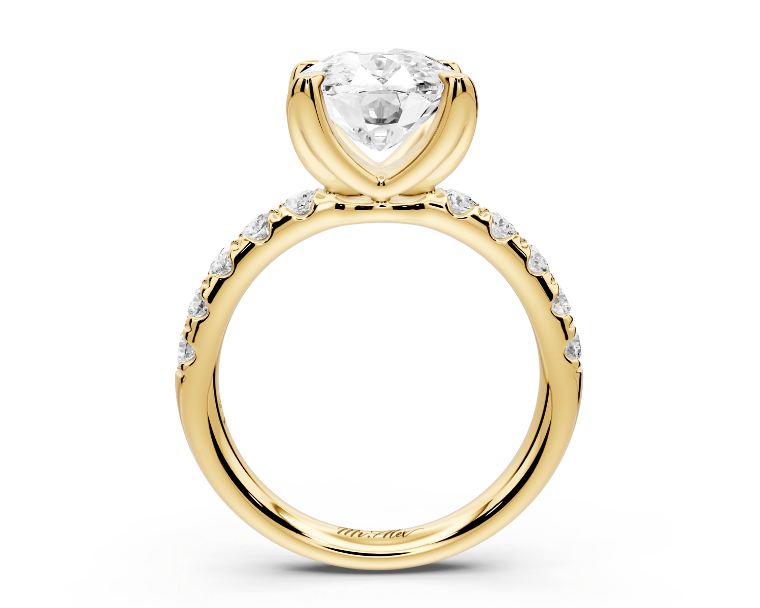 Valeria - 4ct 14k yellow gold ecushion Scalloped Pavé Half Band Engagement Ring - Mr. Alex Jewelry