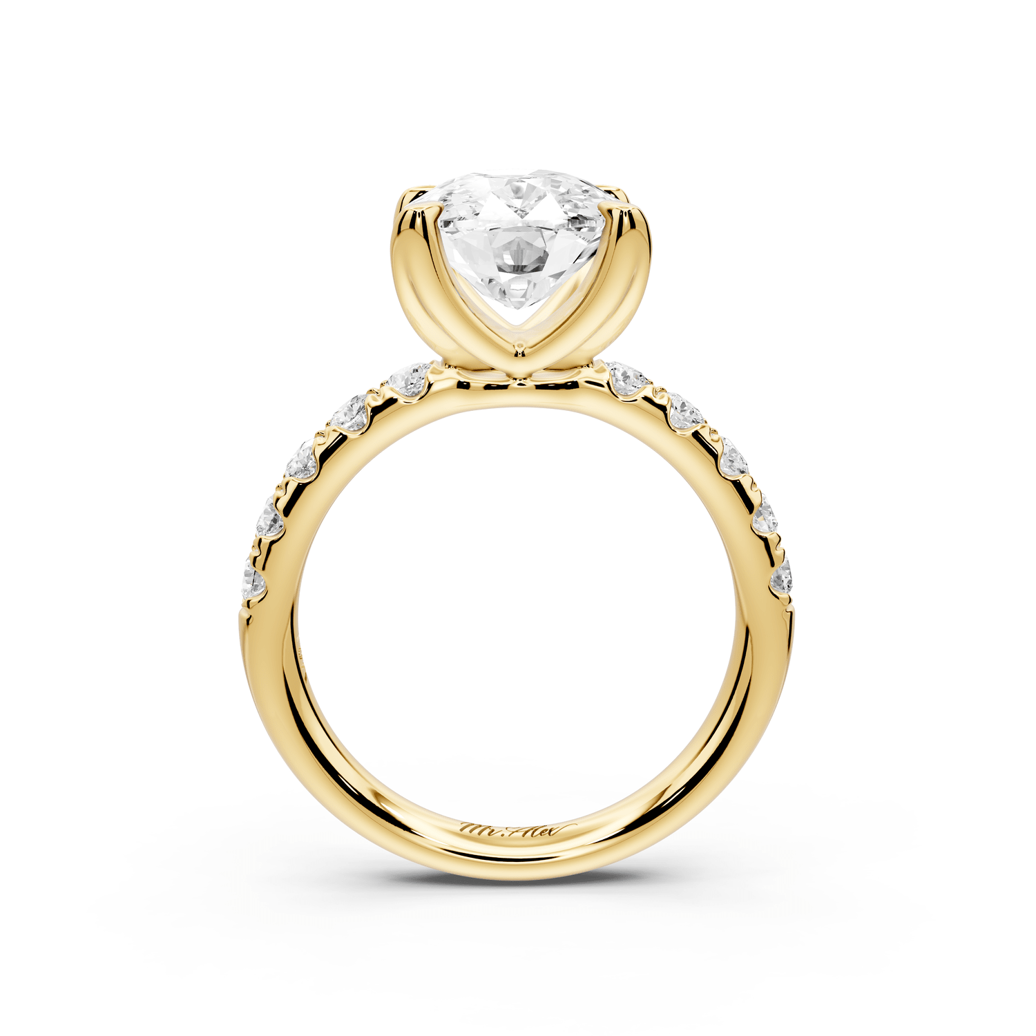Valeria - 4ct 14k yellow gold ecushion Scalloped Pavé Half Band Engagement Ring - Mr. Alex Jewelry
