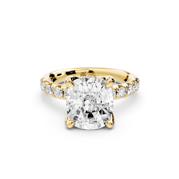 Valeria - 4ct 14k yellow gold ecushion Scalloped Pavé Half Band Engagement Ring - Mr. Alex Jewelry