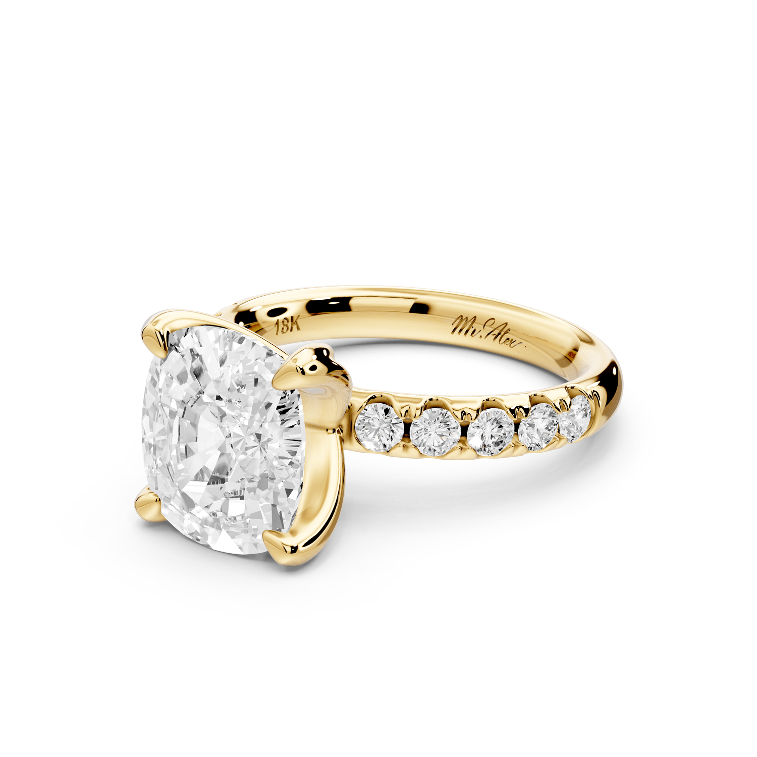 Valeria - 4ct 14k yellow gold ecushion Scalloped Pavé Half Band Engagement Ring - Mr. Alex Jewelry
