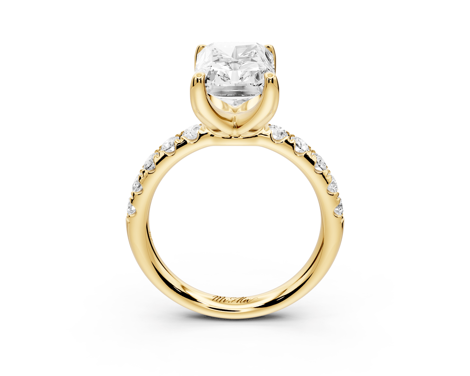 Valeria - 4ct 14k yellow gold radiant Scalloped Pavé Half Band Engagement Ring - Mr. Alex Jewelry